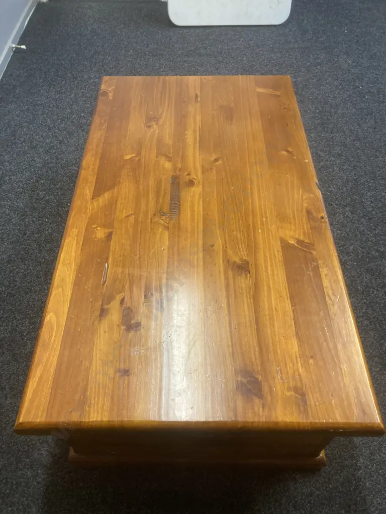 Pine Coffee Table, 2 Drawers With Access Both Sides, Steel Handles & Steel Straps On Corners. H40 W127 D70cm Image 1++